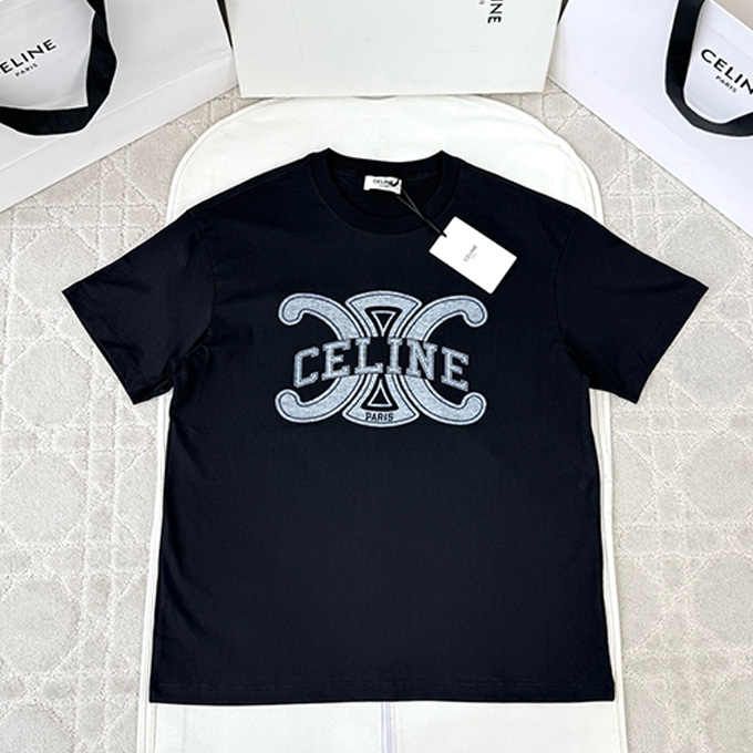 celine back pocket blue triomphe embroidery white flared jeans
